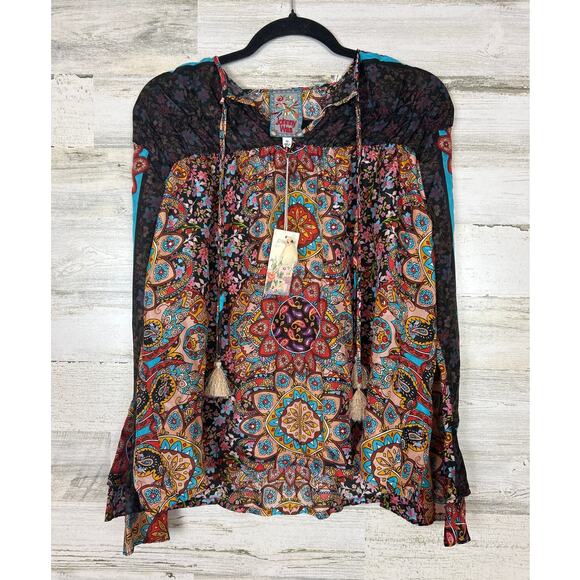 Johnny Was womens XS boho silk long sleeve Mandala Margot blouse new flutter fit - Picture 2 of 8